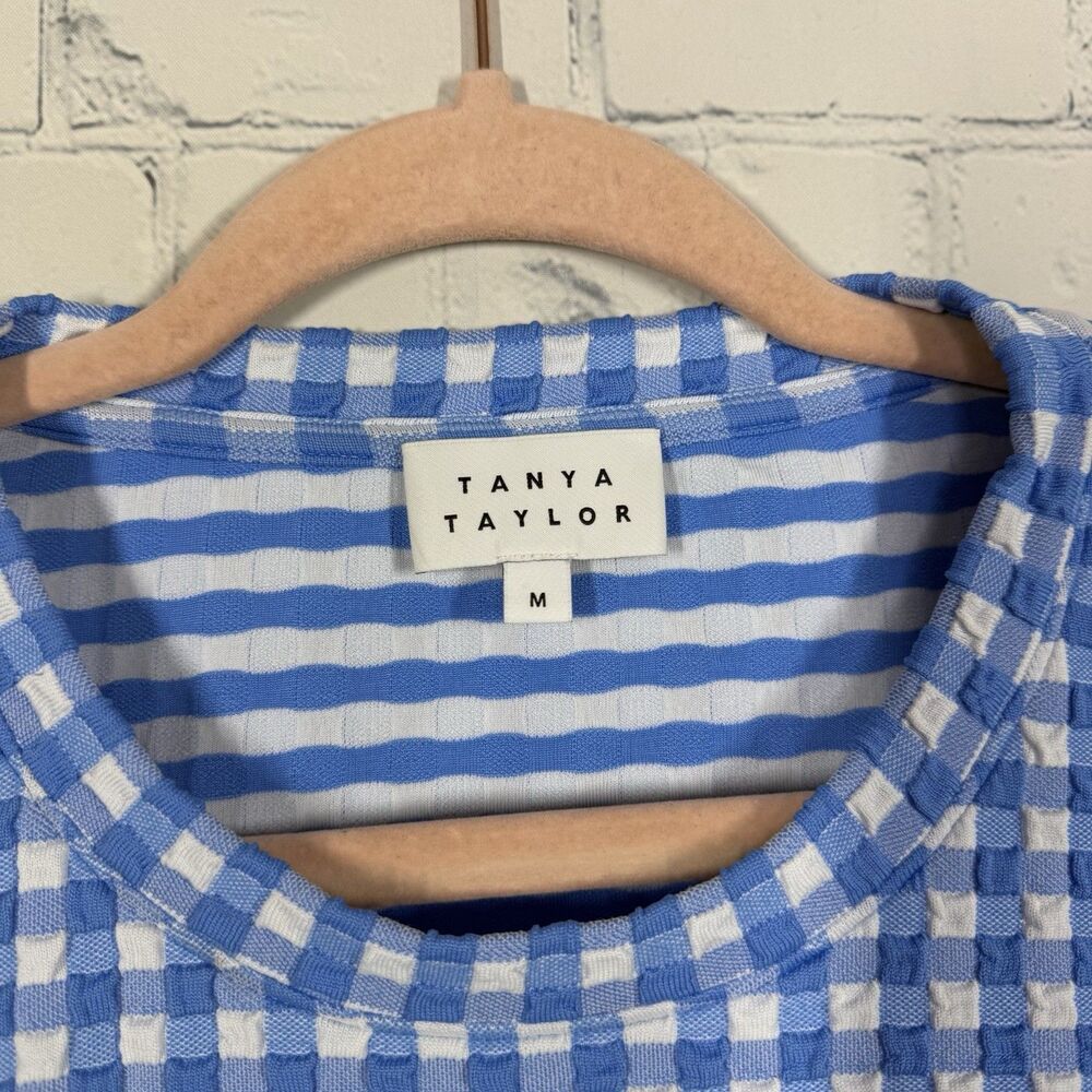 Tanya Taylor Textured Gingham Dress Womens Medium Blue White Check Knit Midi - Picture 8 of 13
